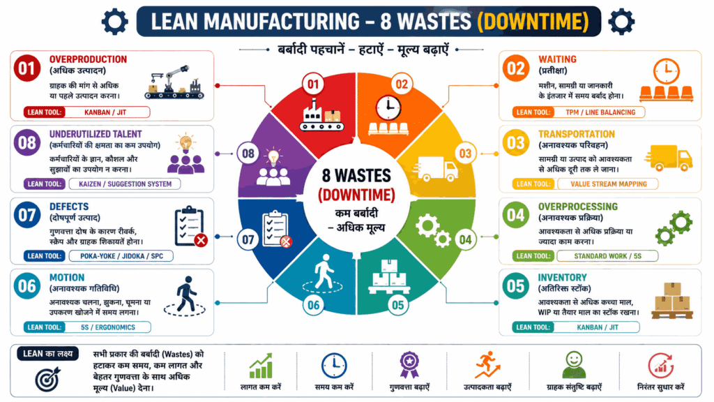 Lean Manufacturing-8 Wastes in Hindi