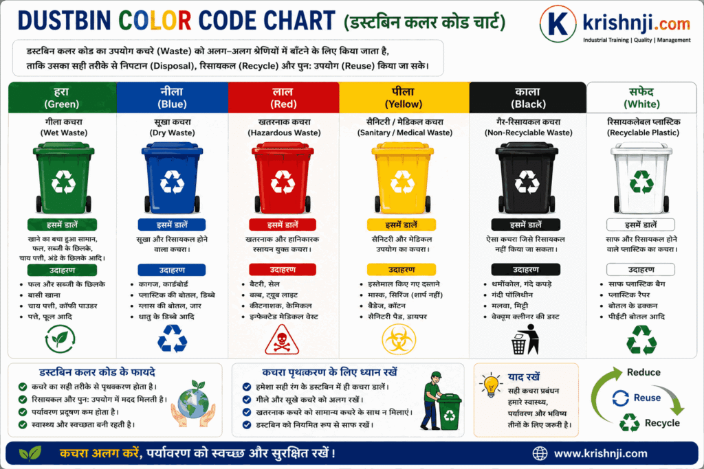 Waste Bin Color Code in Industries in Hindi